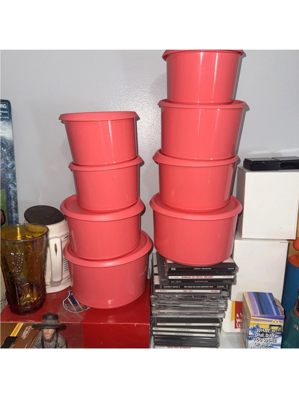 Tupperware Coral Pink Stackable Food Storage Containers
